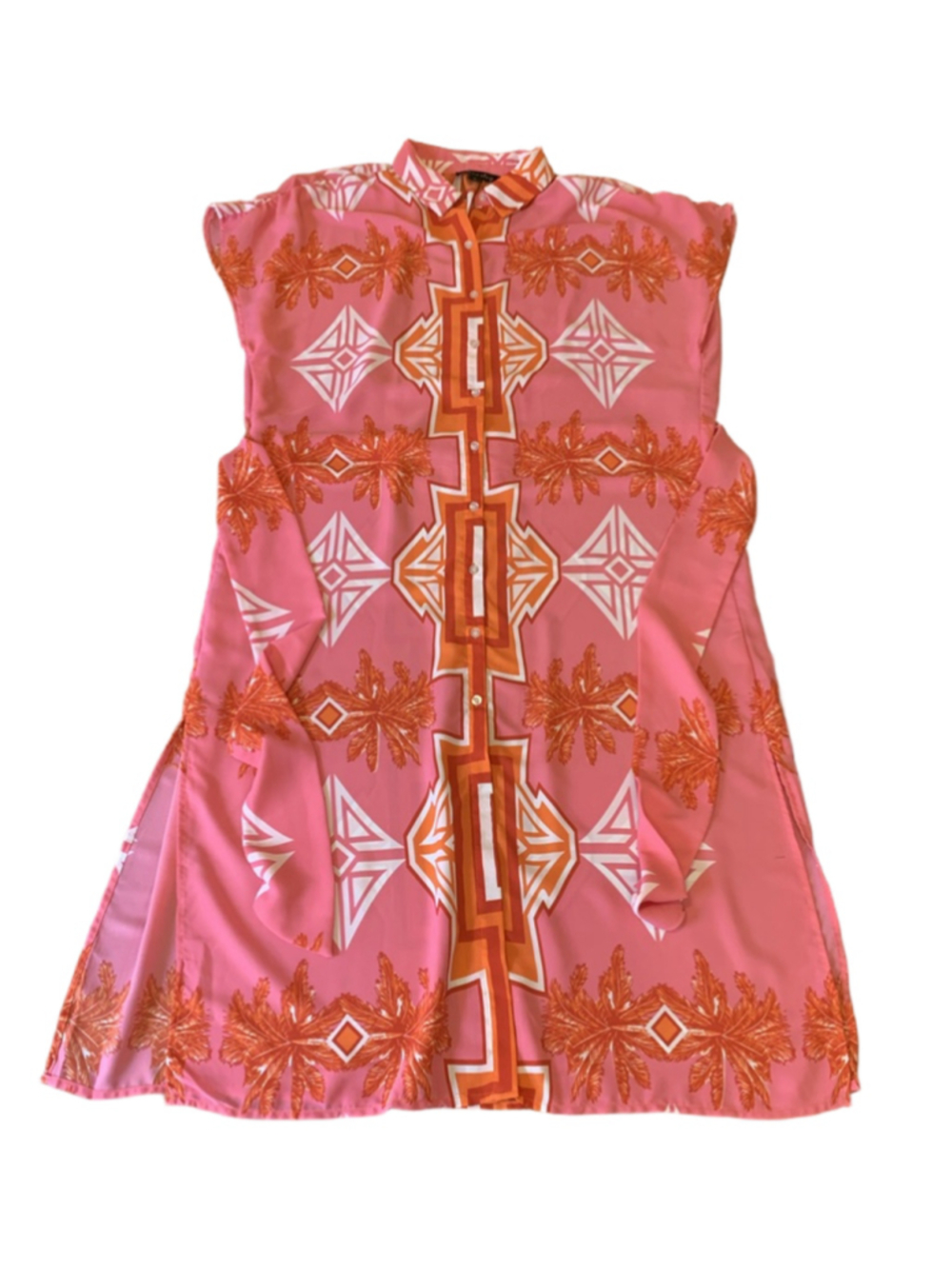 A Love Story Dress XL Pink Orange White Belted Shortsleeved